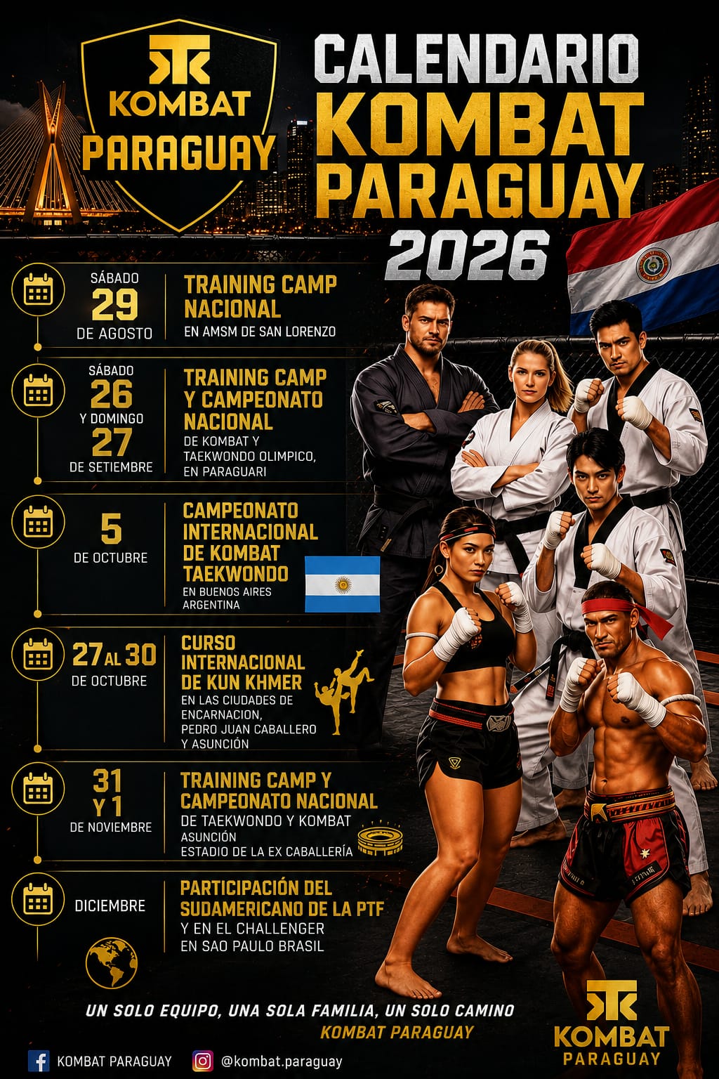 CALENDARIO KOMBAT TAEKWONDO PARAGUAY 2026